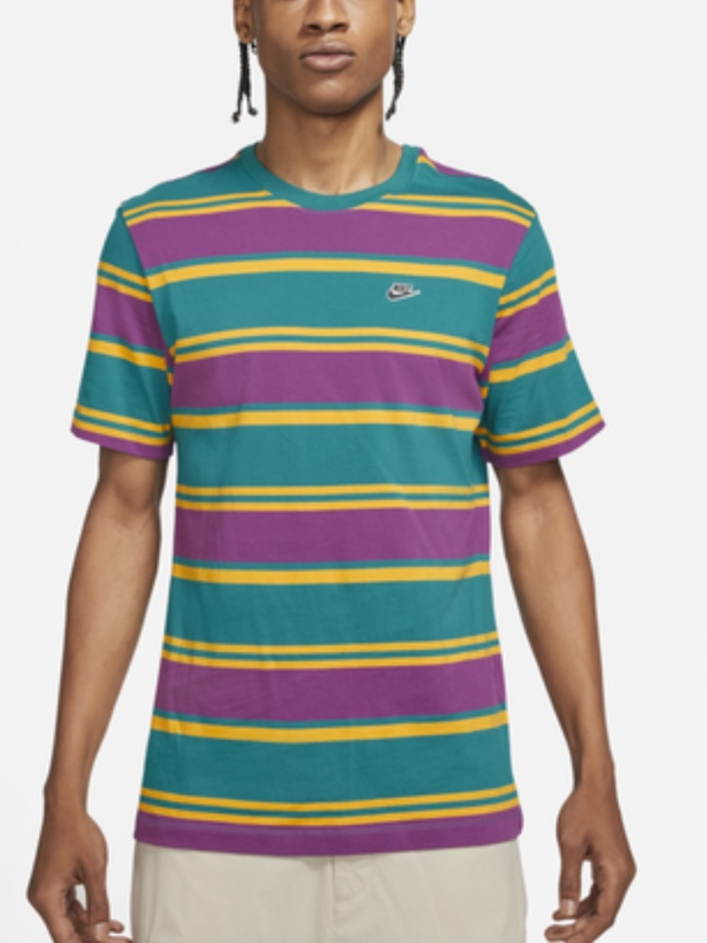 Nike Teal Tee with Purple and Yellow Stripes